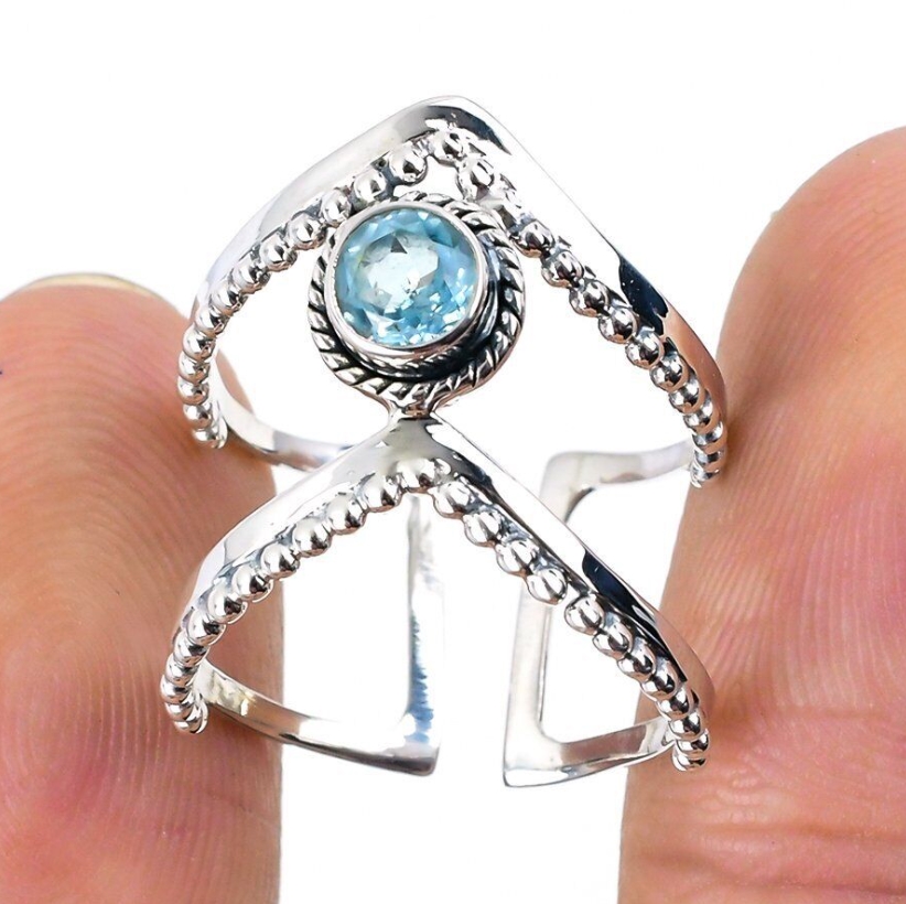 925 Sterling zilveren ring blauw Topaas verstelbaar